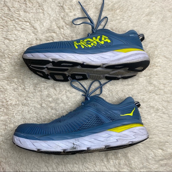 Hoka Shoes Hoka Bondi 7 Blue And Neon Yellow W Curex Inserts Poshmark